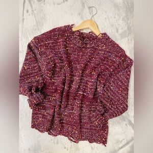 Women's Maroon Distressed Multicolor Confetti Knit Sweater